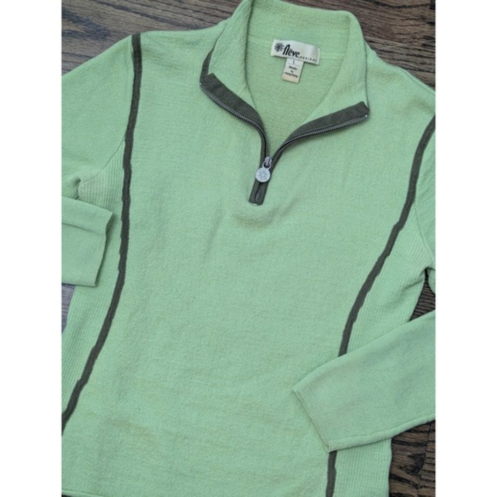 Vintage‎ Neve Designs Womens Sz 1/4 Zip Lime Green Ski Sweater 100% New Wool